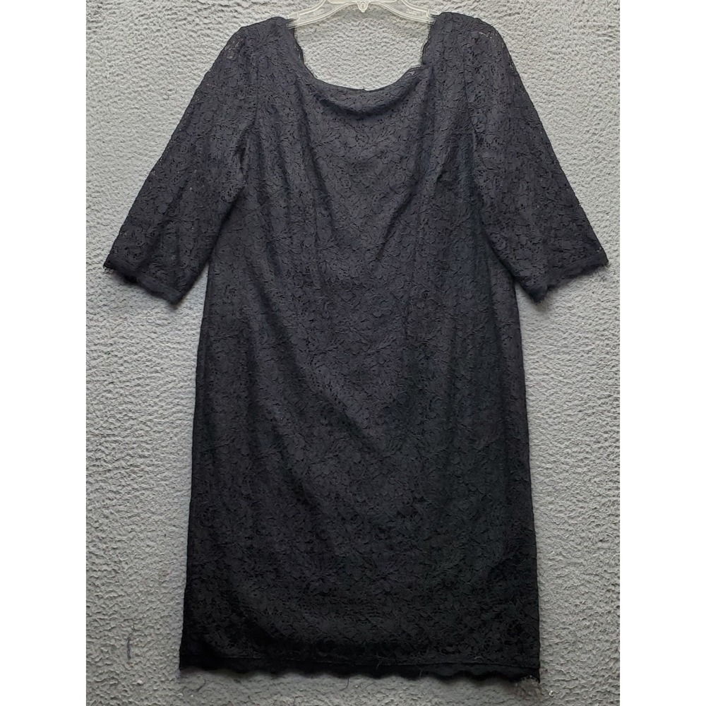 Adrianna Papell Sheath Dress Women 14W Black Crochet Lace Overlay Lined Back Zip